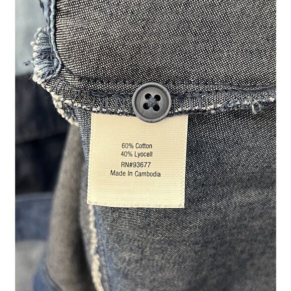 ana A New Approach Chambray‎ Patchwork Button Up Top Womens Size Small Blue - Picture 4 of 6